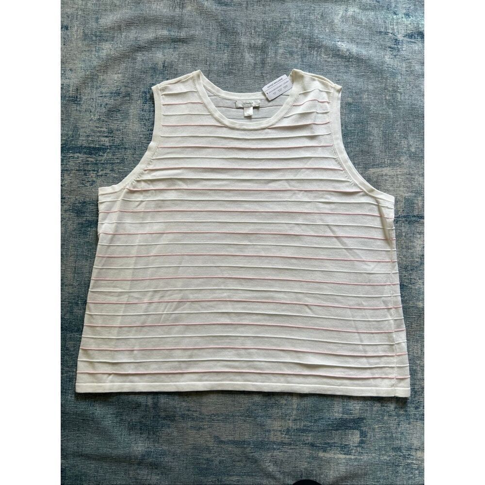 NWT! Christopher & Banks White Ivory Pink Stripe Sleeveless Blouse 3X